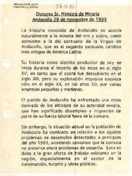 Discurso S. Ministro de Minería Andacollo 29 de noviembre de 1993.