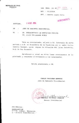 [Oficio Gab. Pres. Ord. N° 5324 de Jefe de Gabinete Presidencial, remite copia de carta que se indica]