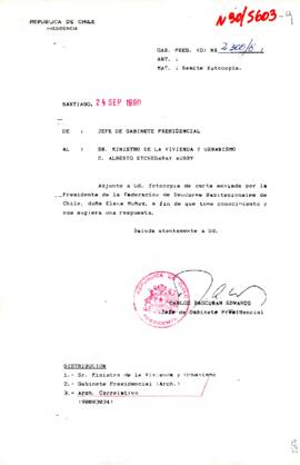 [Carta de Jefe de Gabinete a  Ministro de Vivienda remitiendo carta de Federación de Deudores Habitacionales]