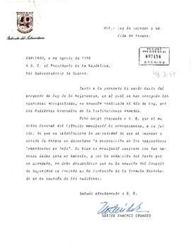 [Correspondencia de Marcos Sánchez Edwards a S.E El Presidente de la República, Patricio Aylwin Azócar ]