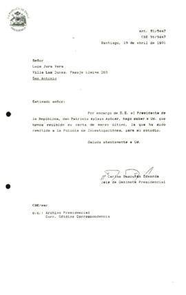 [Se remite carta a Policía de Investigaciones]