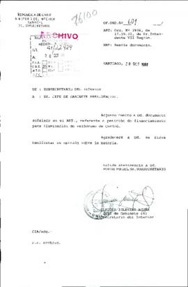 [Of. Ord. Nº 601 de Subsecretario del Interior, remite documento referente a petición de financiamiento para iluminación de velódromo de Curicó]