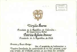 Visita de Estado a la República de Chile del Excelentísimo Señor Presidente de la República de Colombia Don Virgilio Barco