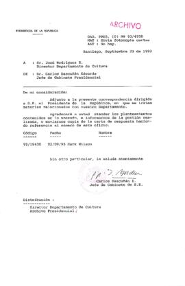 [Oficio  Gab. Pres. Ord. N° 4938 de Jefe de Gabinete Presidencial, remite copia de carta que se indica]