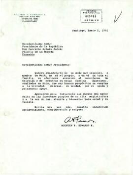 Carta del sr. Agustín E. Edwards E., dirigida al Excelentísimo Señor Presidente de la República Don Patricio Aylwin Azócar