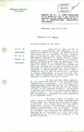 [Mensaje N° 51 del Presidente Patricio Aylwin sobre Proyecto de Ley de Juntas Vecinales]