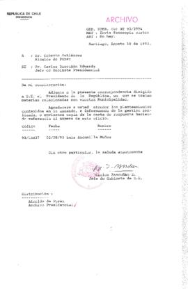 [Oficio  Gab. Pres. Ord. N° 3994 de Jefe de Gabinete Presidencial, remite copia de carta que se indica]