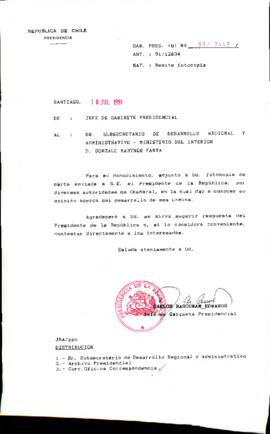 [Remite copia de carta enviada a S.E por autoridades de Chañaral]