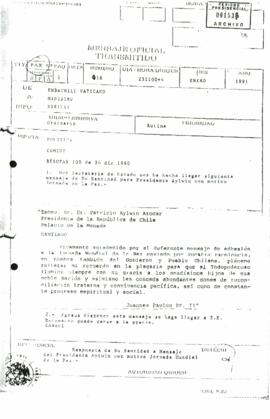 [Respuesta de Juan Pablo II al Presidente Patricio Aylwin Azócar]