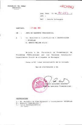 [Remite fotocopia de formulario de presentación de proyectos FOSOS a Ministro de MIDEPLAN]