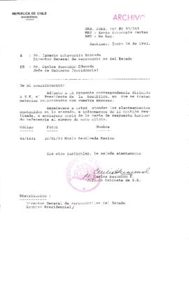 [Oficio  Gab. Pres. Ord. N° 0363 de Jefe de Gabinete Presidencial, remite copia de carta que se indica]