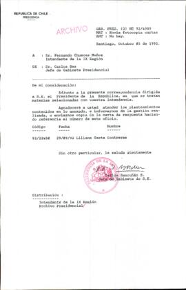 [Carta del Jefe de Gabinete de la Presidencia a Intendente de la IX Región]