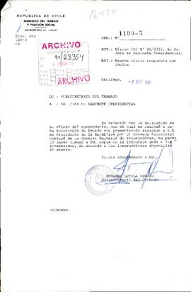 [remite carta a Jefe de Gabinete con respuesta a peticiones del consejo provincial copiapó de la CUT]