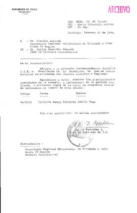 [Oficio Ord. N° 463 de Jefe de Gabinete Presidencial, remite copia de carta que se indica]