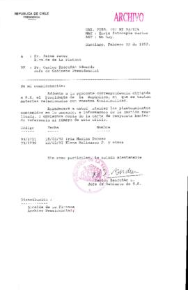 [Oficio  Gab. Pres. Ord. N° 0824 de Jefe de Gabinete Presidencial, remite copia de carta que se indica]