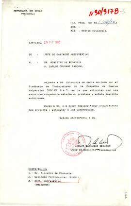 [Carta de Presidencia dirigida a Ministro de Economía]