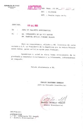 [Oficio Gab. Pres. Ord. N° 6270  de Jefe de Gabinete Presidencial, remite copia de carta que se indica]
