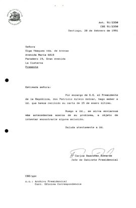 Carta enviada para recibir más información acerca de su problema